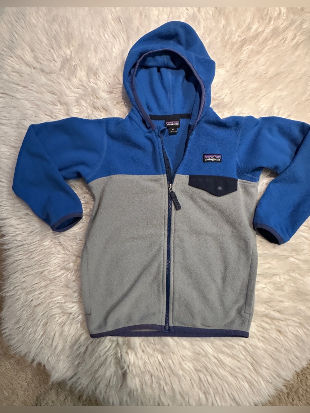 Patagonia Kids 5T Micro D Snap-T Fleece Hoodie Blue Gray